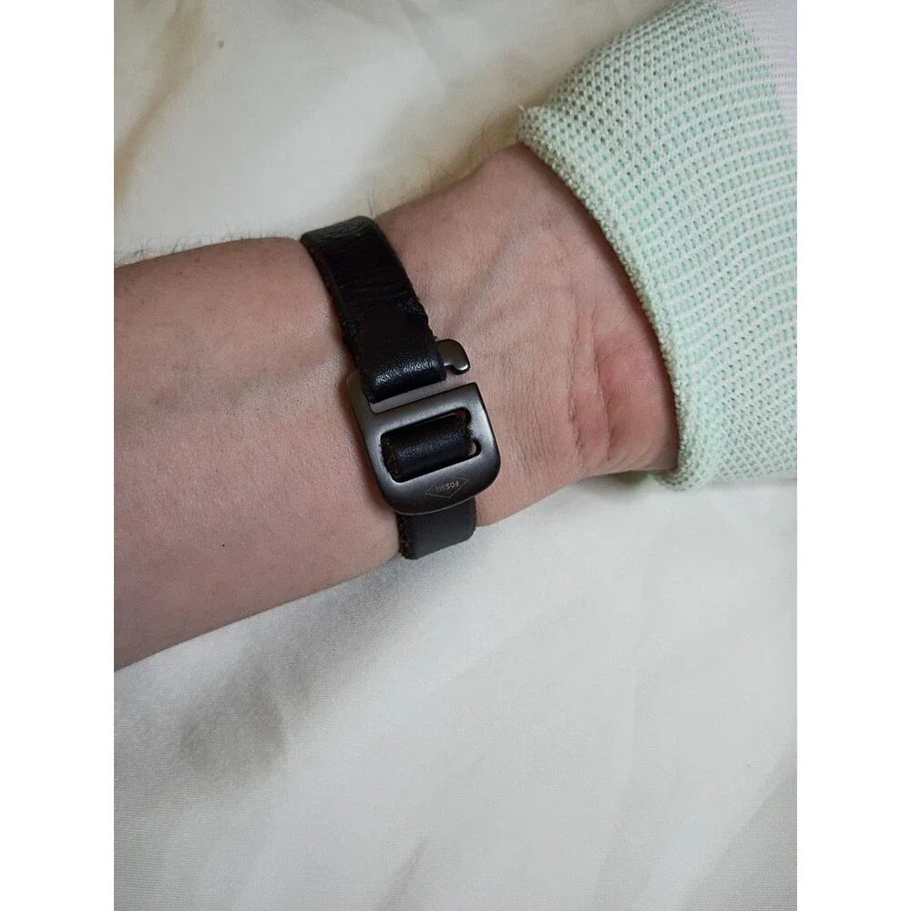 Vintage Fossil Black Leather Adjustable Bracelet